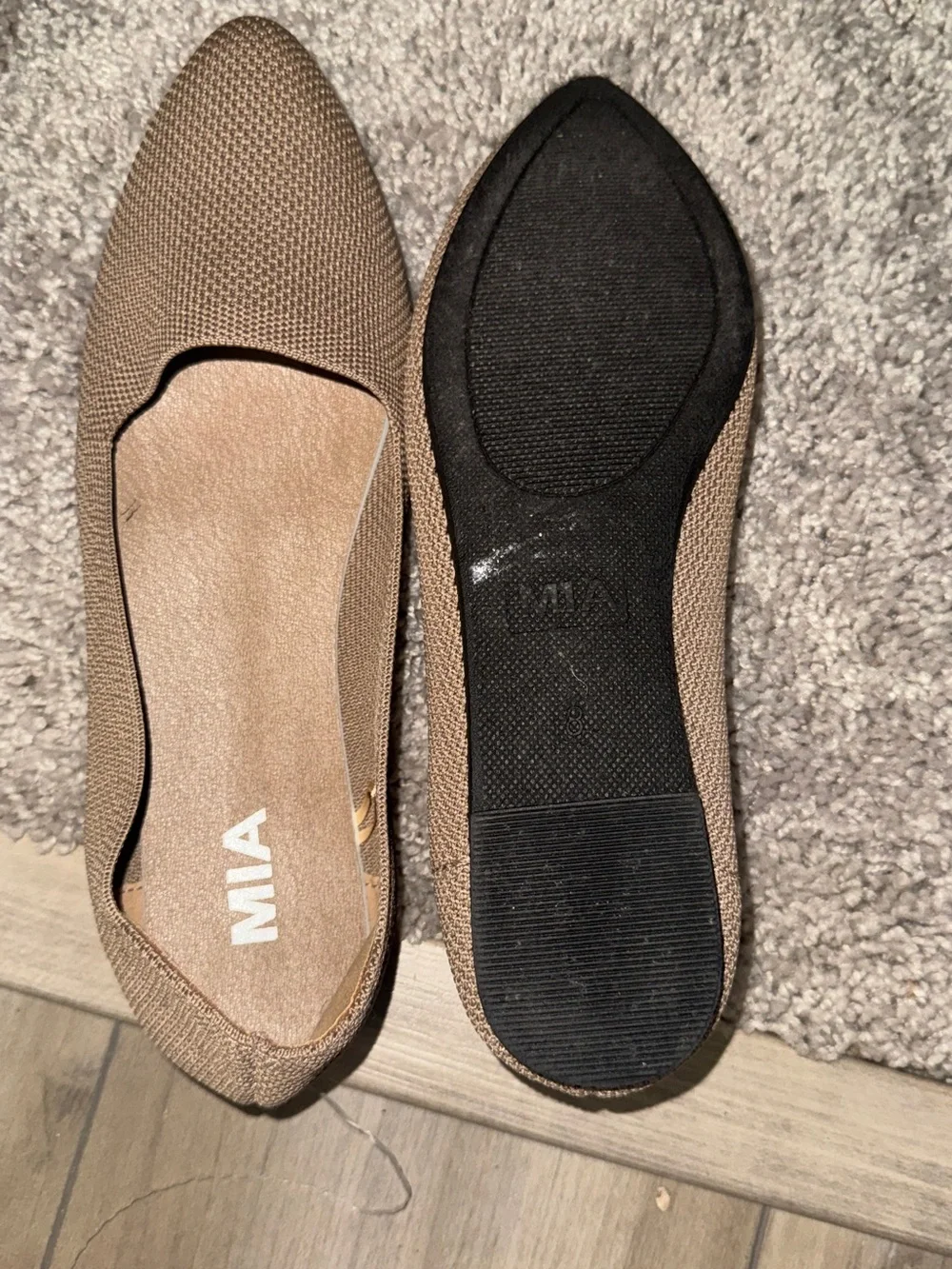MIA Pointed Toe Knit Ballet Flats in Tan